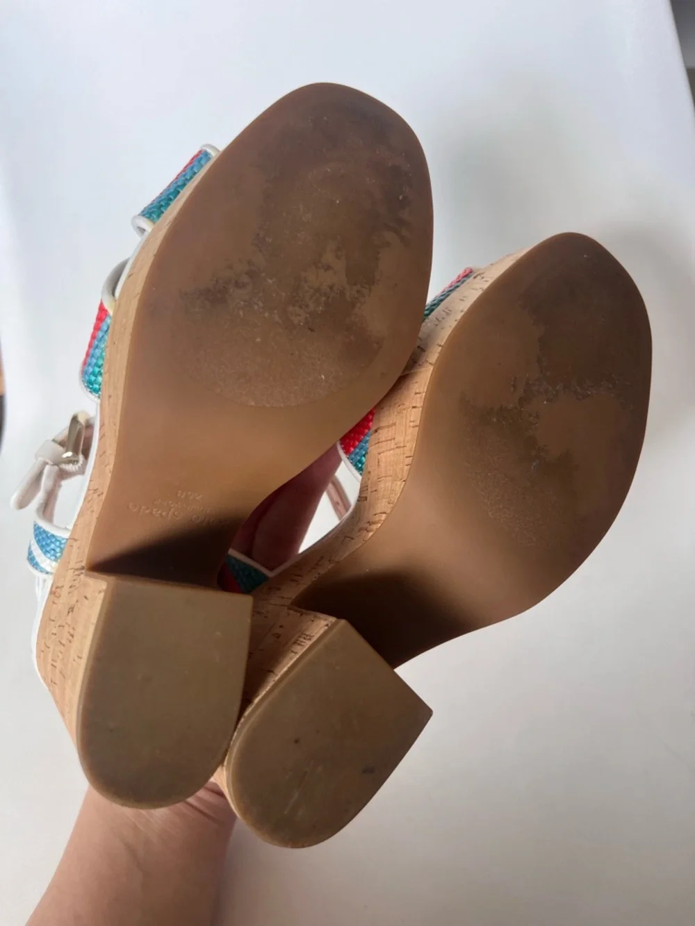Kate Spade Grace Striped Raffia Platform Sandals w Dust Bag Size 7.5